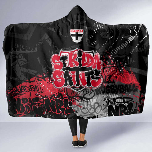 St Kilda Saints Hooded Blanket Urban Graffiti Street Art - Bold Abstract Spray Paint