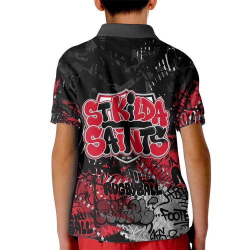 St Kilda Saints Kid Polo Shirt Urban Graffiti Street Art - Bold Abstract Spray Paint