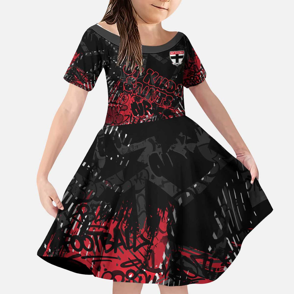 St Kilda Saints Kid Short Sleeve Dress Urban Graffiti Street Art - Bold Abstract Spray Paint