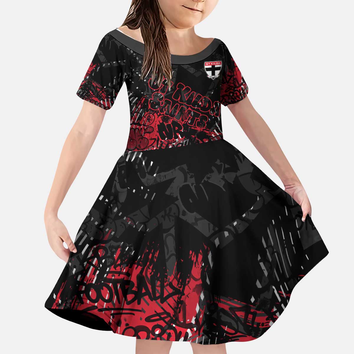 St Kilda Saints Kid Short Sleeve Dress Urban Graffiti Street Art - Bold Abstract Spray Paint
