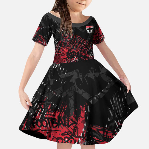 St Kilda Saints Kid Short Sleeve Dress Urban Graffiti Street Art - Bold Abstract Spray Paint