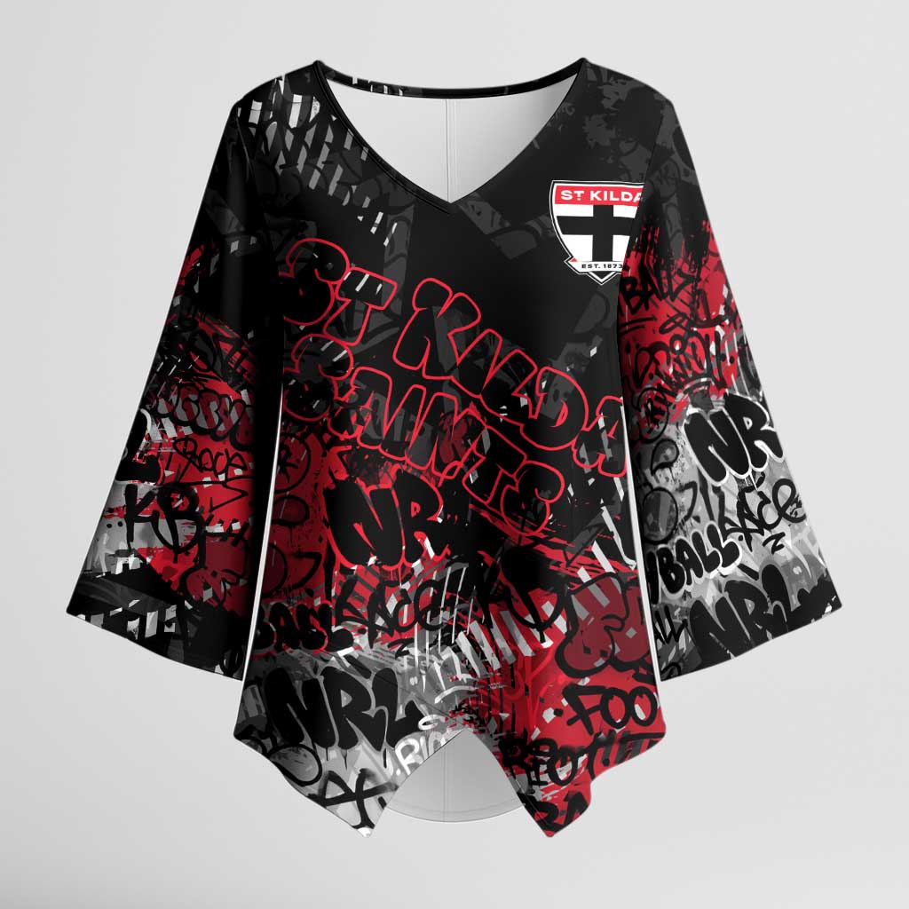 St Kilda Saints Kimono Sleeve Blouse Urban Graffiti Street Art - Bold Abstract Spray Paint