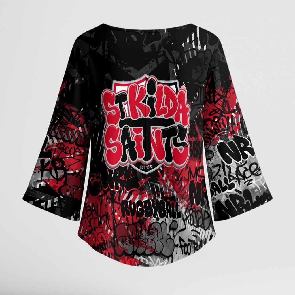 St Kilda Saints Kimono Sleeve Blouse Urban Graffiti Street Art - Bold Abstract Spray Paint