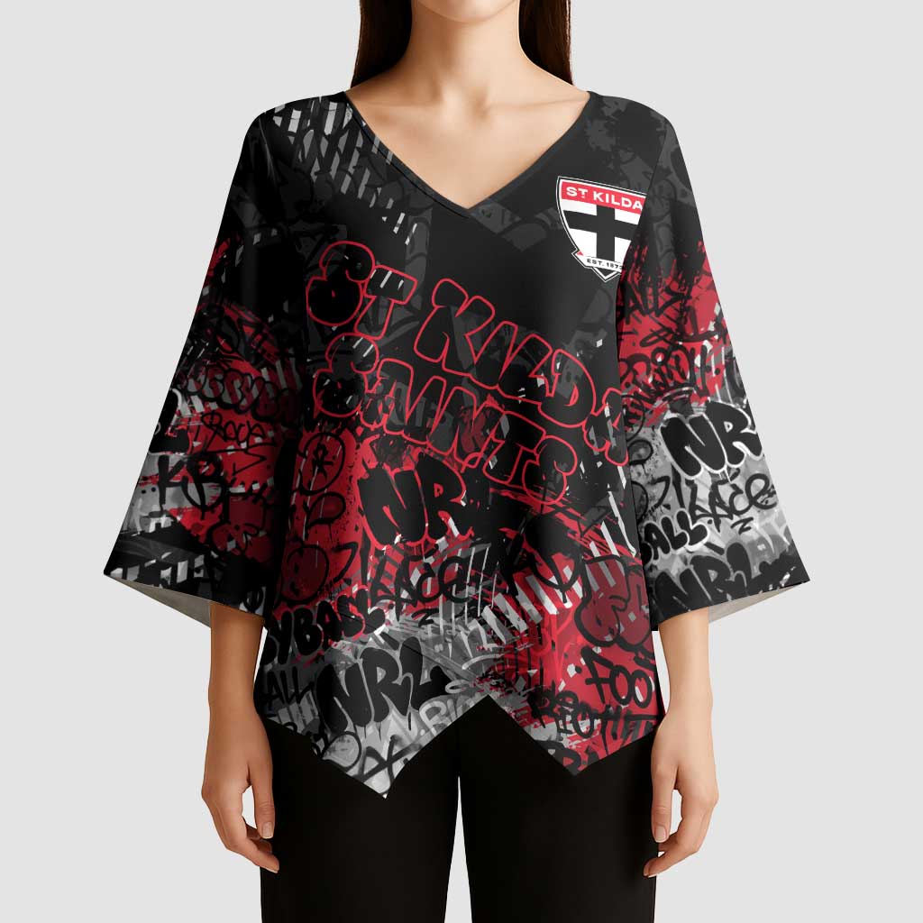 St Kilda Saints Kimono Sleeve Blouse Urban Graffiti Street Art - Bold Abstract Spray Paint
