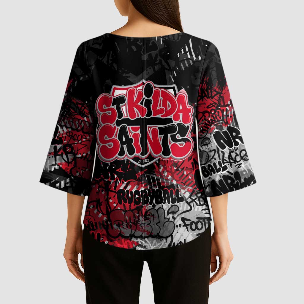 St Kilda Saints Kimono Sleeve Blouse Urban Graffiti Street Art - Bold Abstract Spray Paint