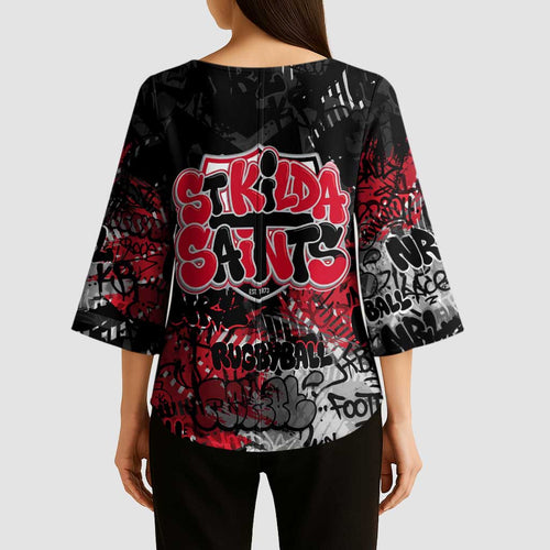 St Kilda Saints Kimono Sleeve Blouse Urban Graffiti Street Art - Bold Abstract Spray Paint