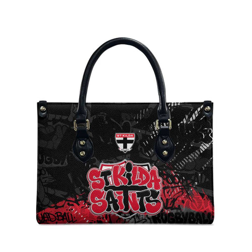 St Kilda Saints Leather Bag Urban Graffiti Street Art - Bold Abstract Spray Paint