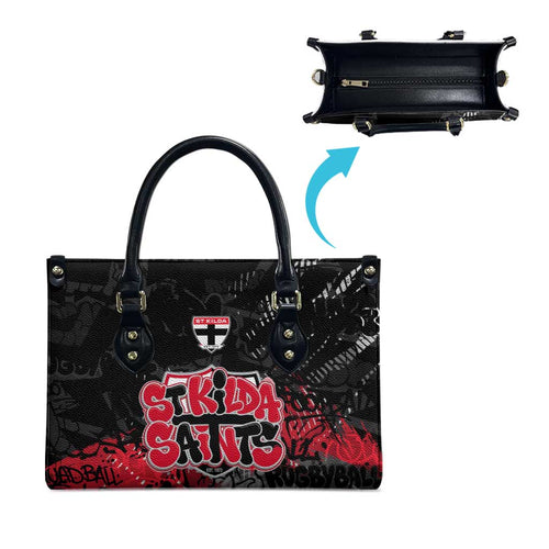 St Kilda Saints Leather Bag Urban Graffiti Street Art - Bold Abstract Spray Paint