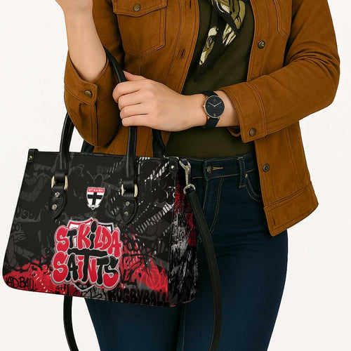 St Kilda Saints Leather Bag Urban Graffiti Street Art - Bold Abstract Spray Paint