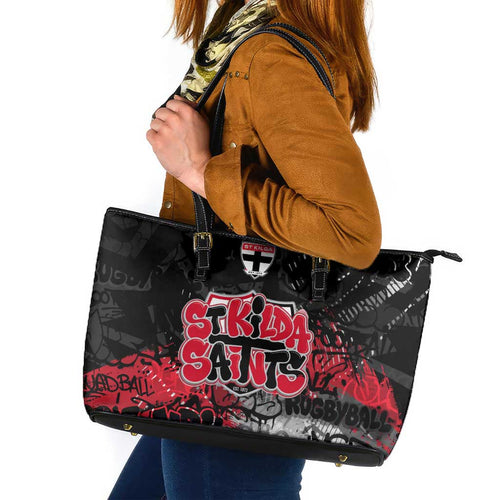 St Kilda Saints Leather Tote Bag Urban Graffiti Street Art - Bold Abstract Spray Paint
