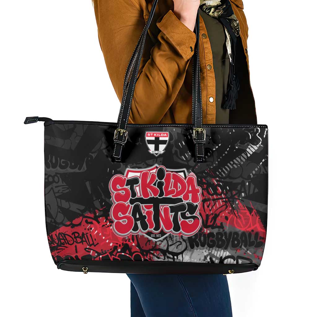 St Kilda Saints Leather Tote Bag Urban Graffiti Street Art - Bold Abstract Spray Paint