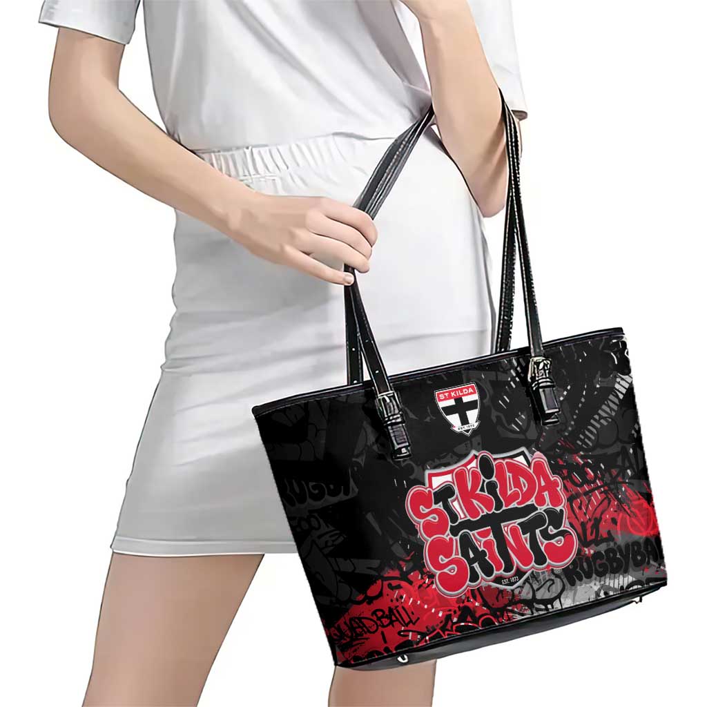 St Kilda Saints Leather Tote Bag Urban Graffiti Street Art - Bold Abstract Spray Paint