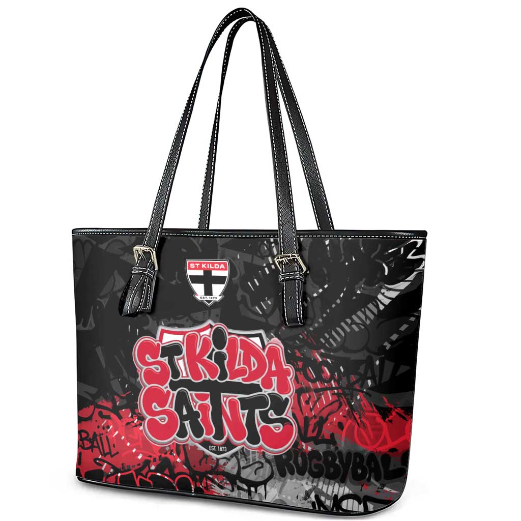 St Kilda Saints Leather Tote Bag Urban Graffiti Street Art - Bold Abstract Spray Paint