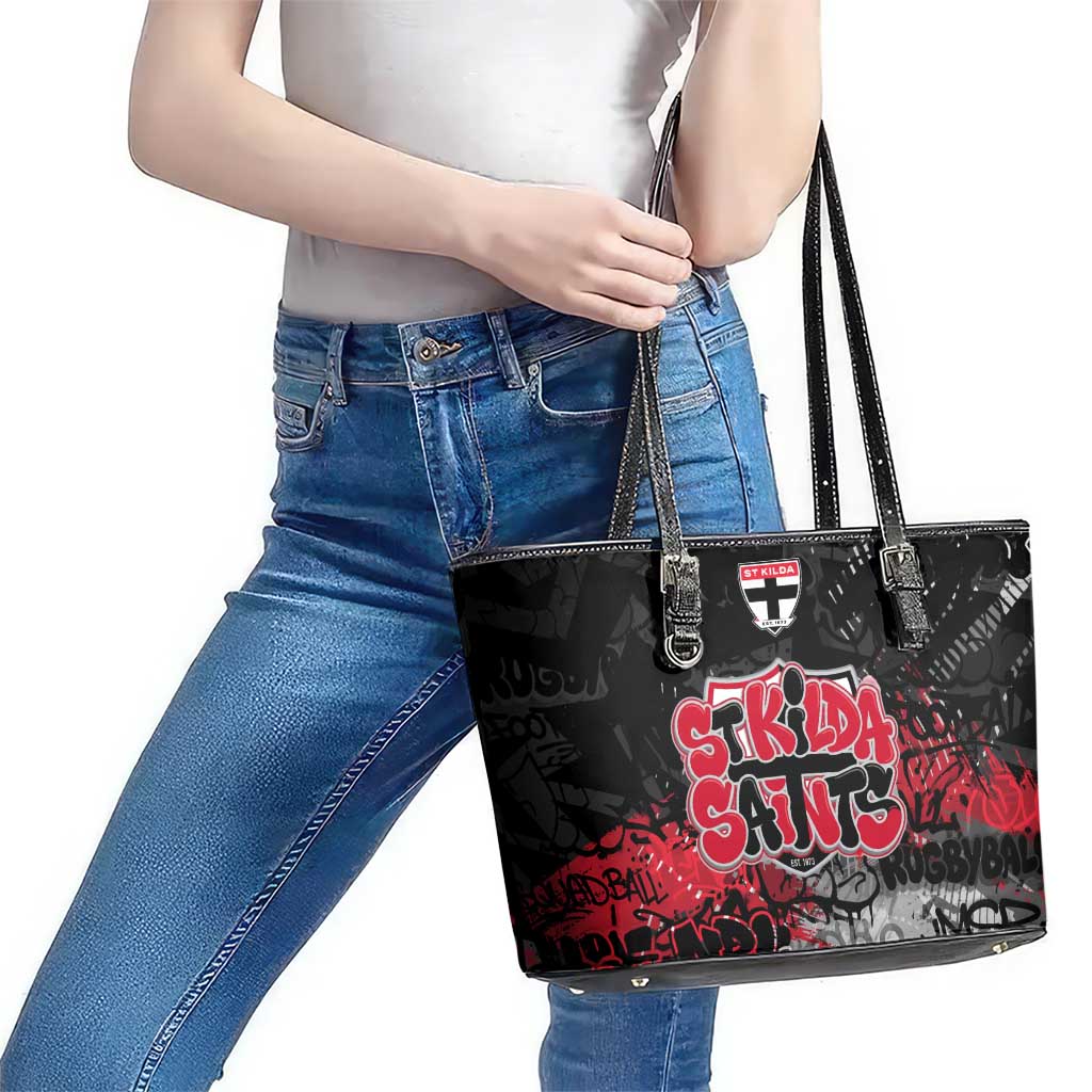 St Kilda Saints Leather Tote Bag Urban Graffiti Street Art - Bold Abstract Spray Paint