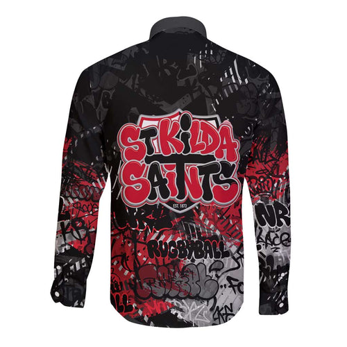 St Kilda Saints Long Sleeve Button Shirt Urban Graffiti Street Art - Bold Abstract Spray Paint