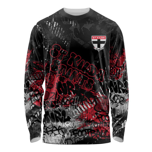 St Kilda Saints Long Sleeve Shirt Urban Graffiti Street Art - Bold Abstract Spray Paint