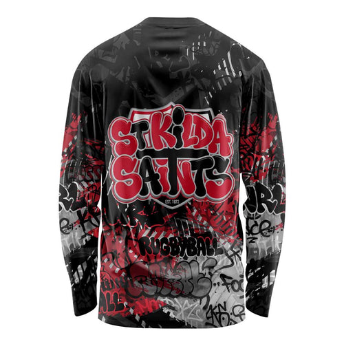 St Kilda Saints Long Sleeve Shirt Urban Graffiti Street Art - Bold Abstract Spray Paint