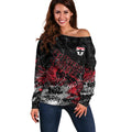 St Kilda Saints Off Shoulder Sweater Urban Graffiti Street Art - Bold Abstract Spray Paint