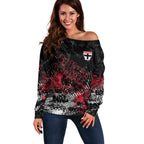 St Kilda Saints Off Shoulder Sweater Urban Graffiti Street Art - Bold Abstract Spray Paint