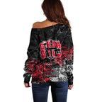 St Kilda Saints Off Shoulder Sweater Urban Graffiti Street Art - Bold Abstract Spray Paint