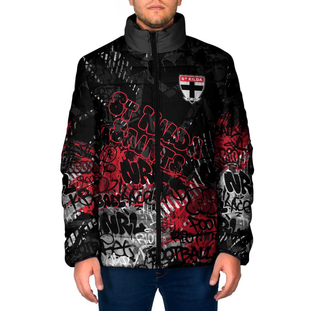 St Kilda Saints Padded Jacket Urban Graffiti Street Art - Bold Abstract Spray Paint