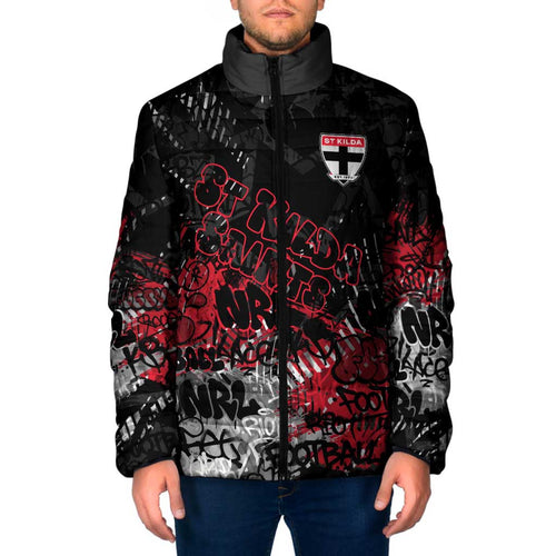 St Kilda Saints Padded Jacket Urban Graffiti Street Art - Bold Abstract Spray Paint