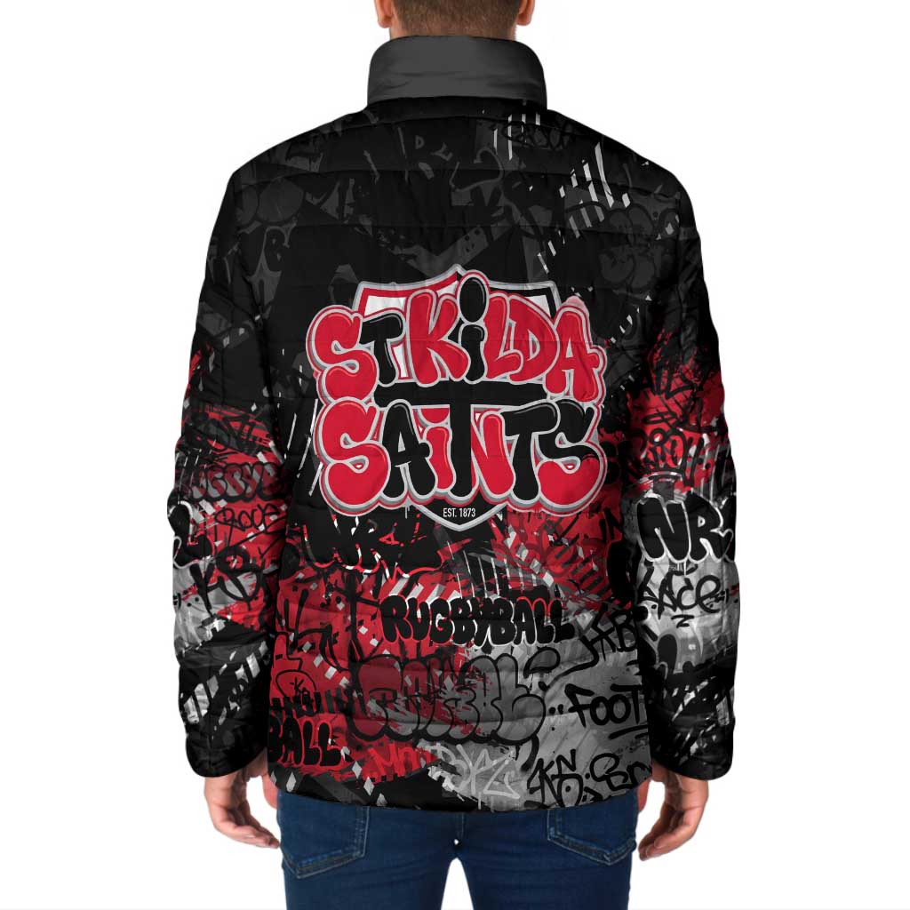St Kilda Saints Padded Jacket Urban Graffiti Street Art - Bold Abstract Spray Paint