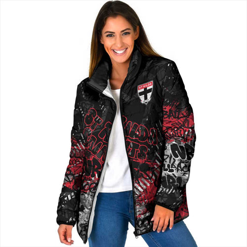 St Kilda Saints Padded Jacket Urban Graffiti Street Art - Bold Abstract Spray Paint