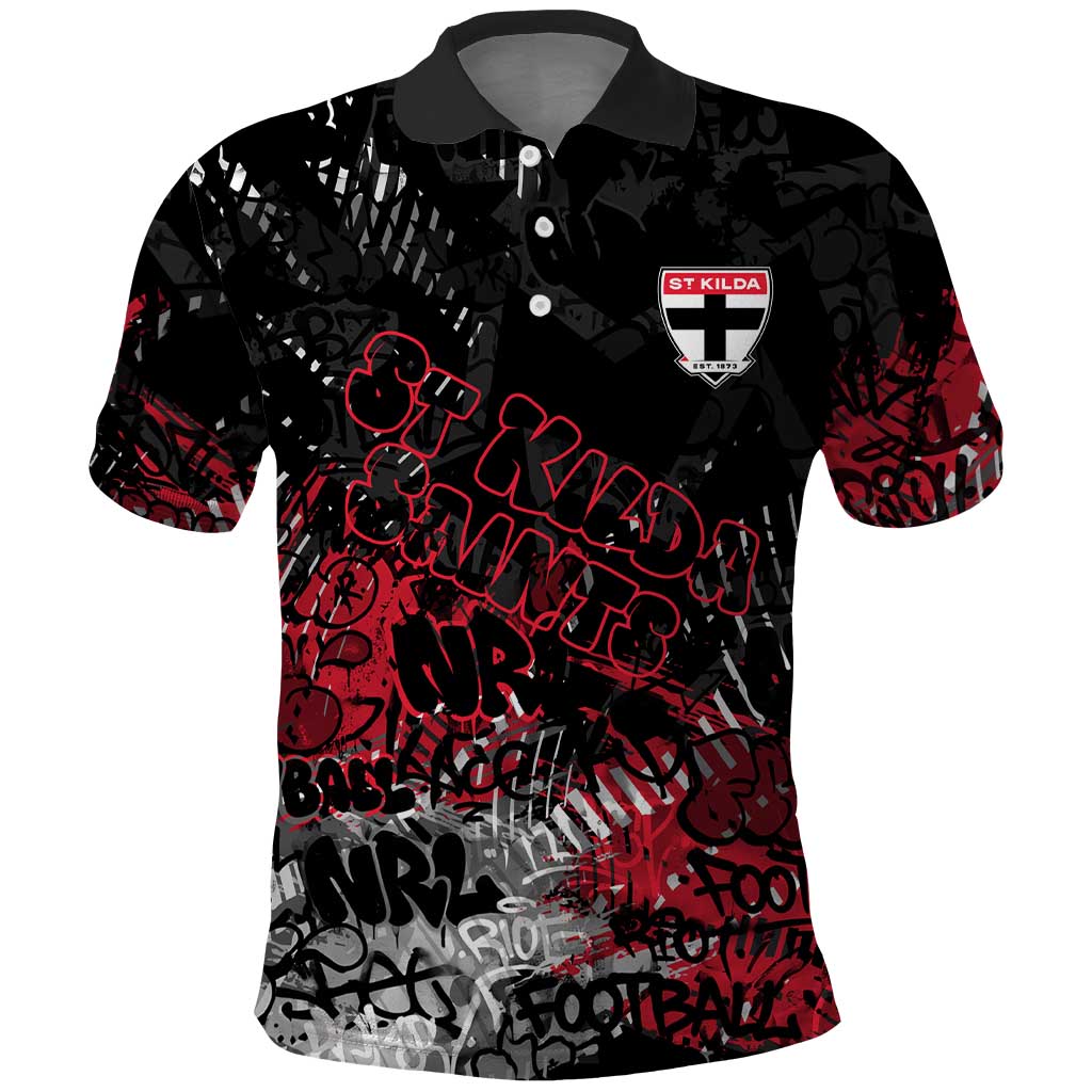 St Kilda Saints Polo Shirt Urban Graffiti Street Art - Bold Abstract Spray Paint