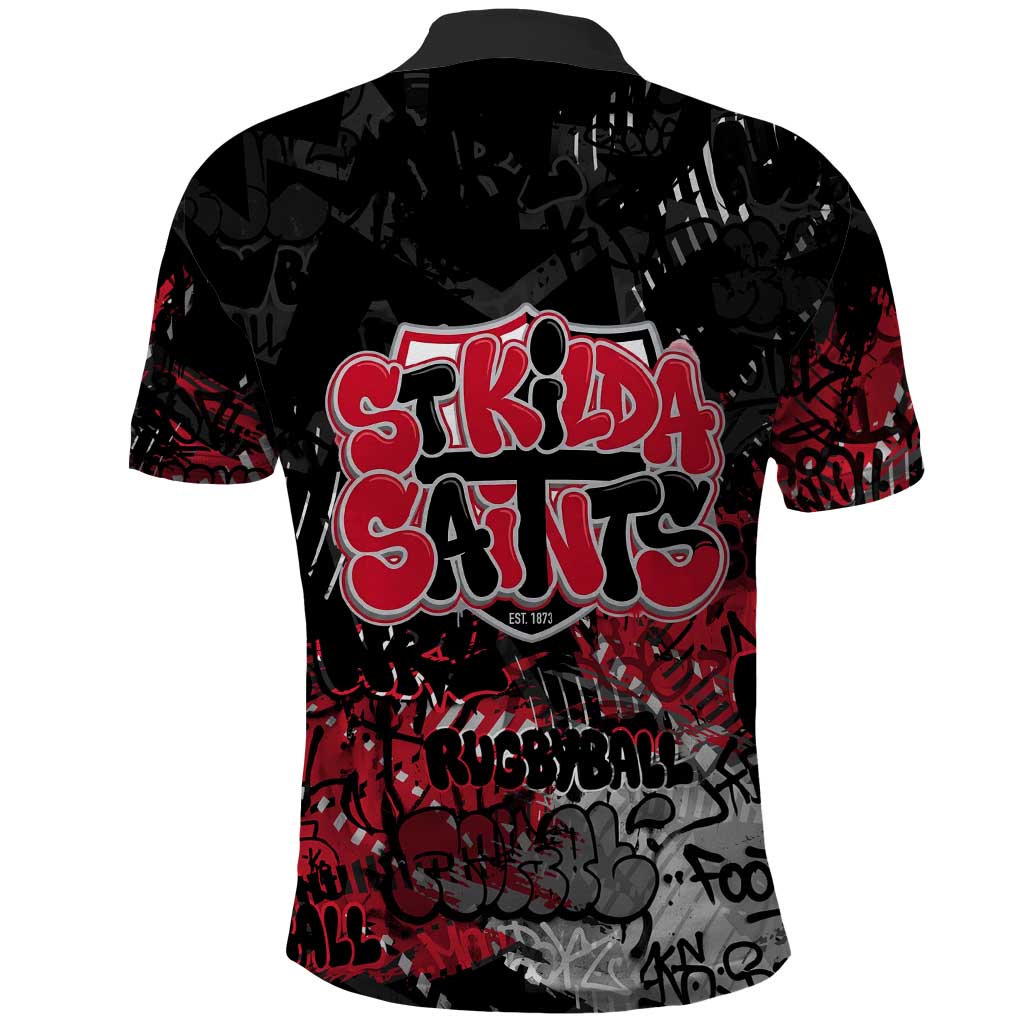 St Kilda Saints Polo Shirt Urban Graffiti Street Art - Bold Abstract Spray Paint