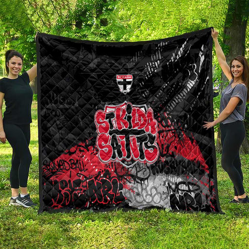 St Kilda Saints Quilt Urban Graffiti Street Art - Bold Abstract Spray Paint