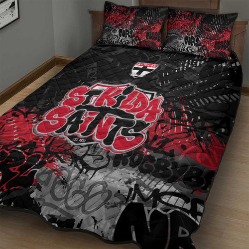 St Kilda Saints Quilt Bed Set Urban Graffiti Street Art - Bold Abstract Spray Paint