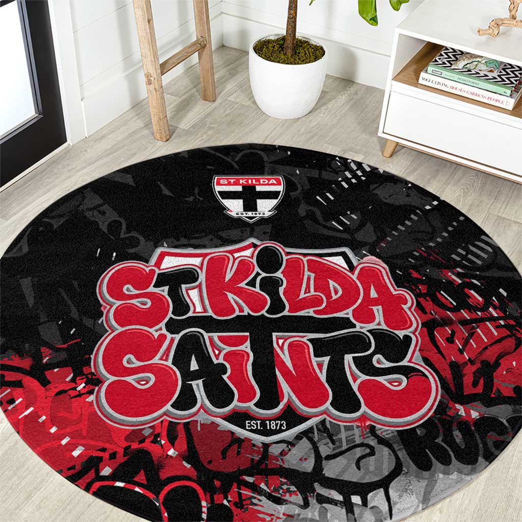 St Kilda Saints Round Carpet Urban Graffiti Street Art - Bold Abstract Spray Paint