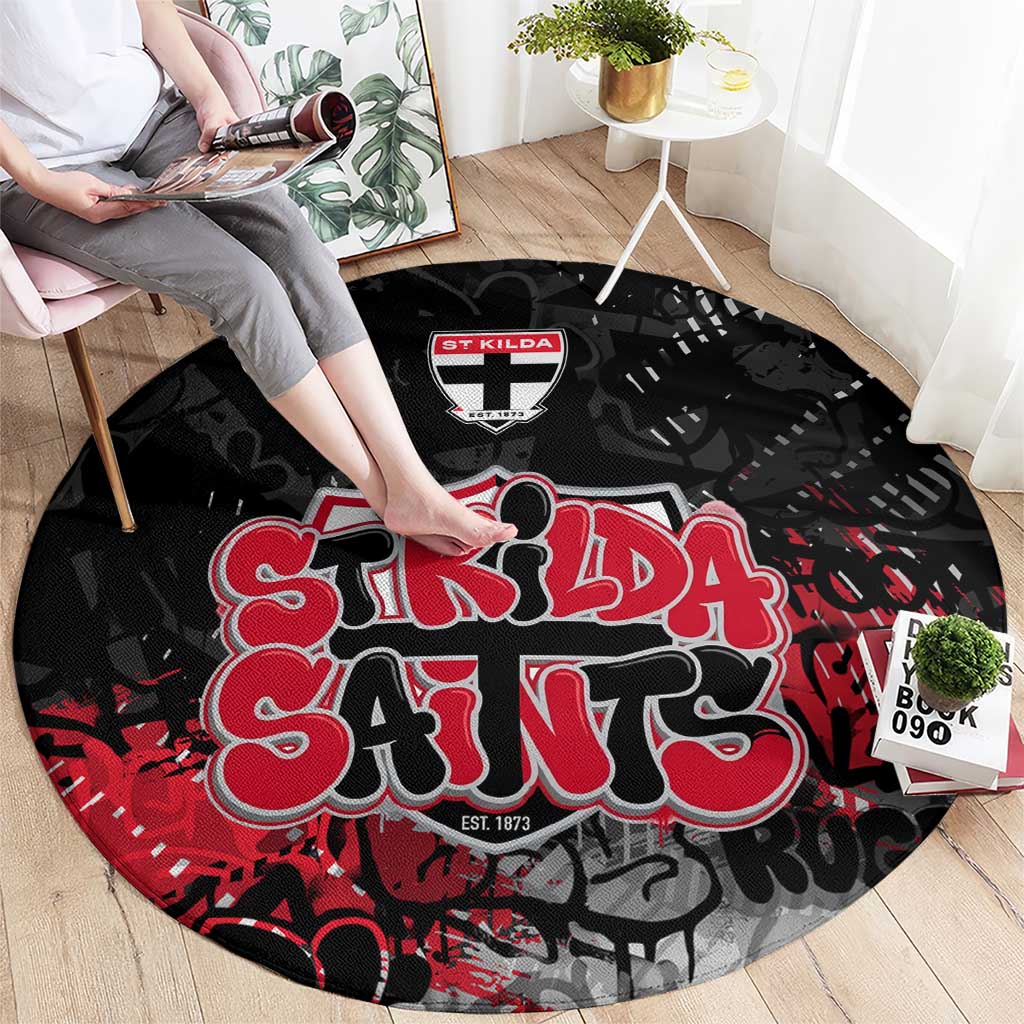 St Kilda Saints Round Carpet Urban Graffiti Street Art - Bold Abstract Spray Paint