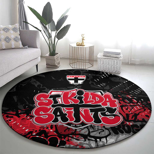 St Kilda Saints Round Carpet Urban Graffiti Street Art - Bold Abstract Spray Paint