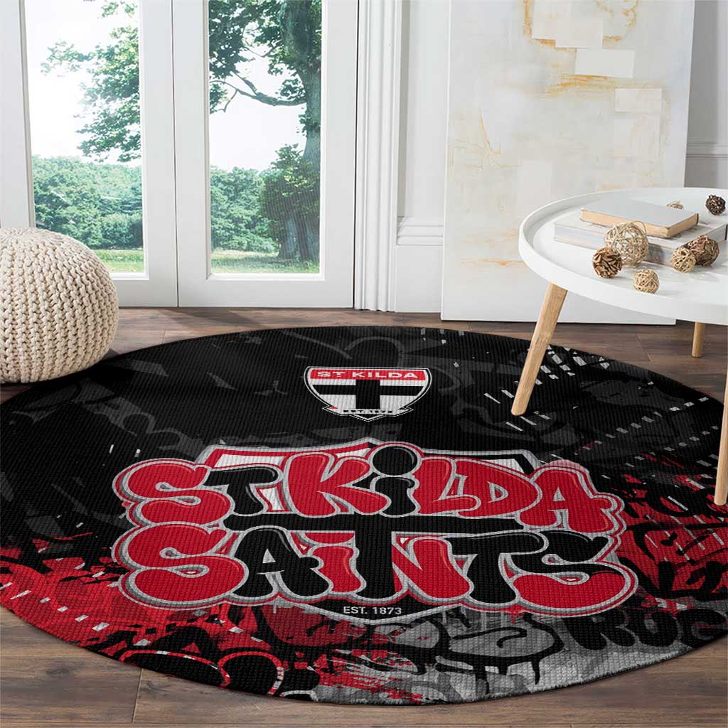 St Kilda Saints Round Carpet Urban Graffiti Street Art - Bold Abstract Spray Paint