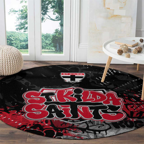 St Kilda Saints Round Carpet Urban Graffiti Street Art - Bold Abstract Spray Paint