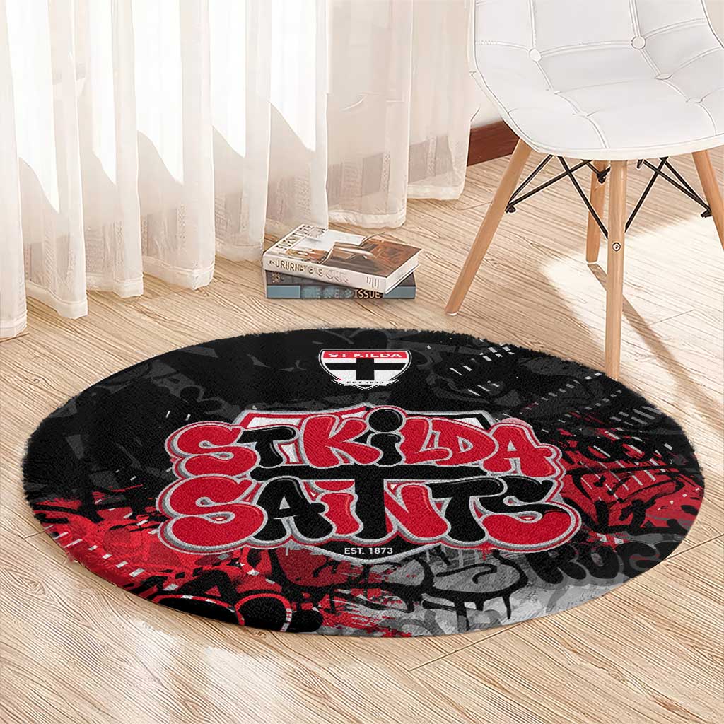 St Kilda Saints Round Carpet Urban Graffiti Street Art - Bold Abstract Spray Paint