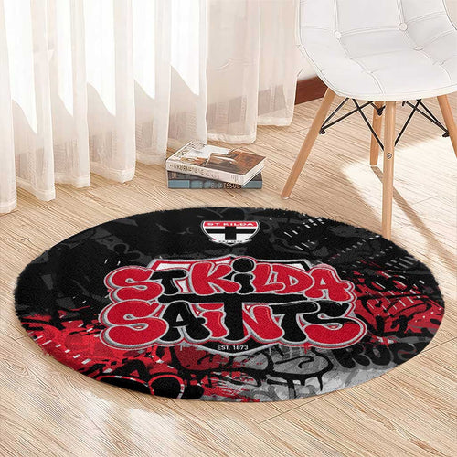 St Kilda Saints Round Carpet Urban Graffiti Street Art - Bold Abstract Spray Paint