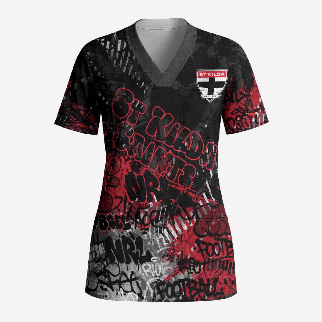 St Kilda Saints Scrub Top Urban Graffiti Street Art - Bold Abstract Spray Paint