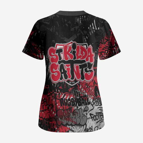 St Kilda Saints Scrub Top Urban Graffiti Street Art - Bold Abstract Spray Paint