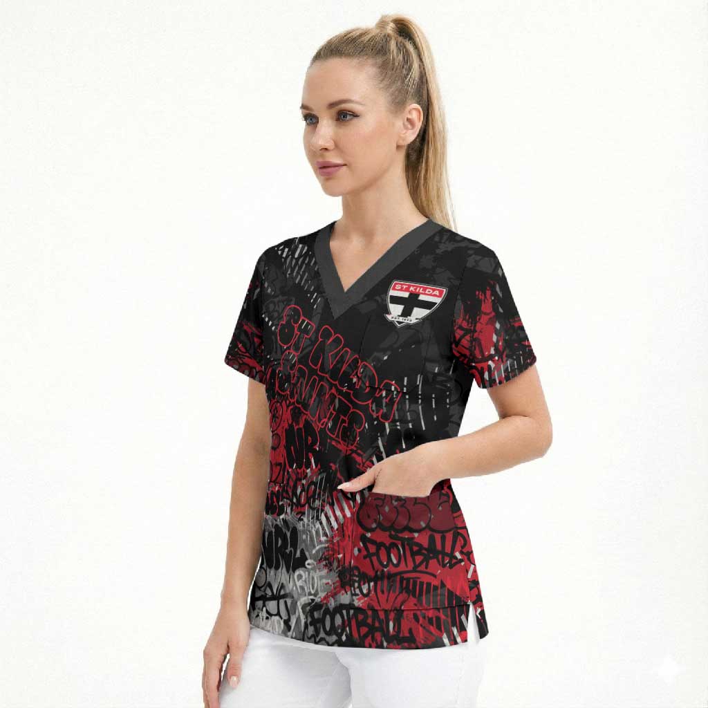 St Kilda Saints Scrub Top Urban Graffiti Street Art - Bold Abstract Spray Paint
