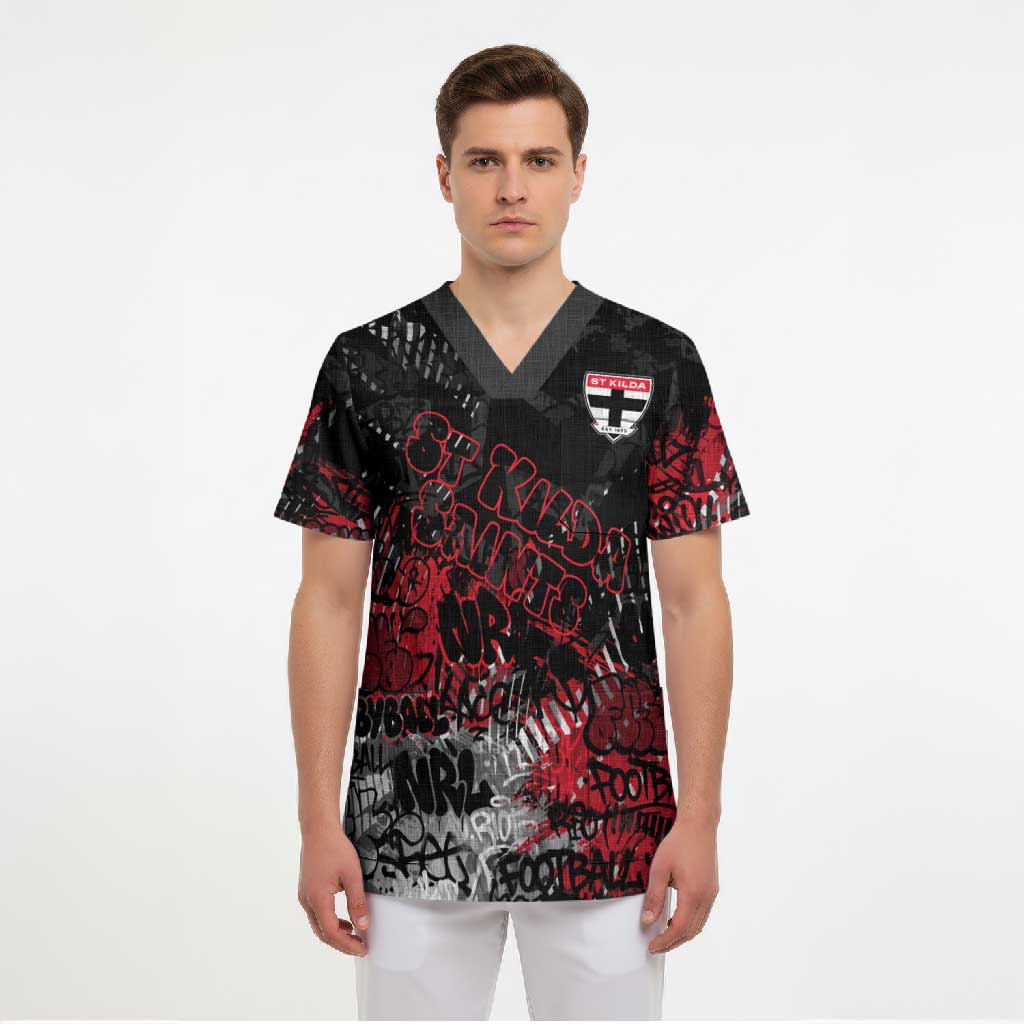 St Kilda Saints Scrub Top Urban Graffiti Street Art - Bold Abstract Spray Paint