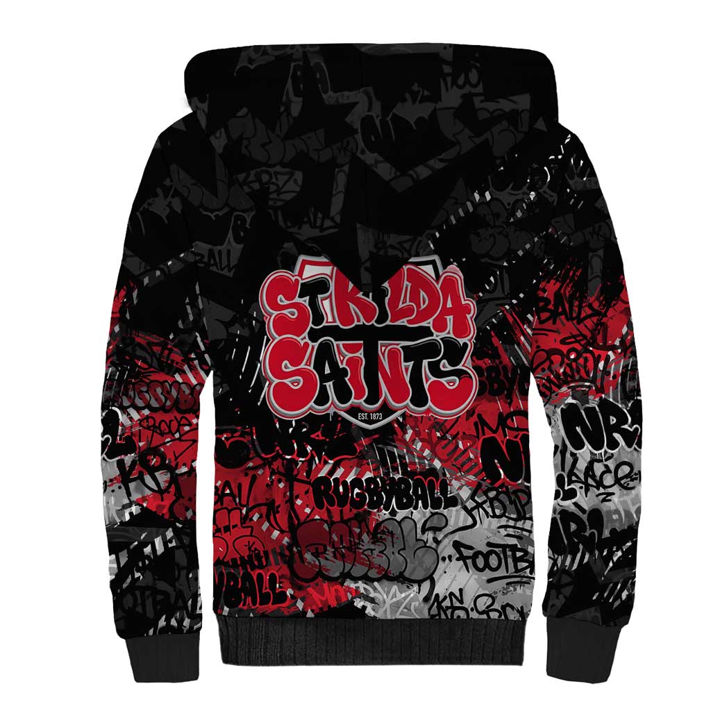 St Kilda Saints Sherpa Hoodie Urban Graffiti Street Art - Bold Abstract Spray Paint