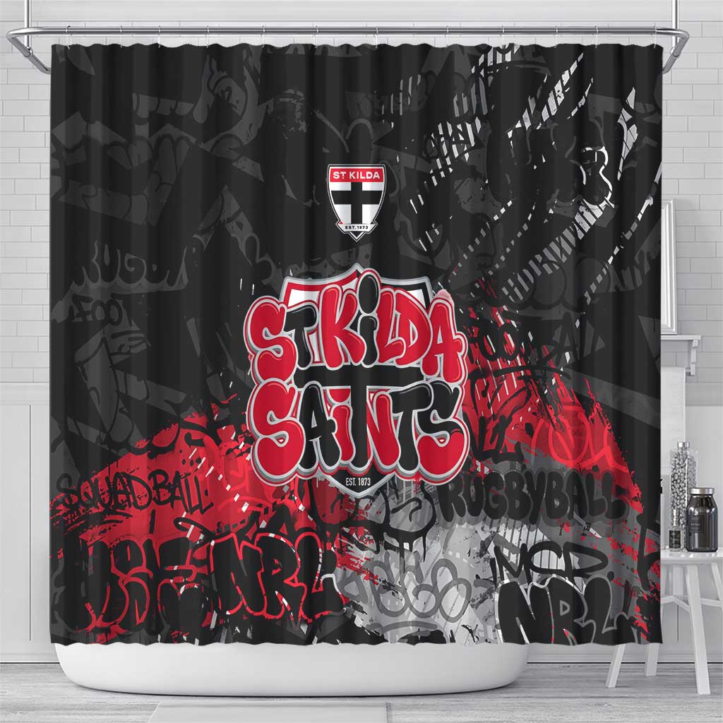 St Kilda Saints Shower Curtain Urban Graffiti Street Art - Bold Abstract Spray Paint