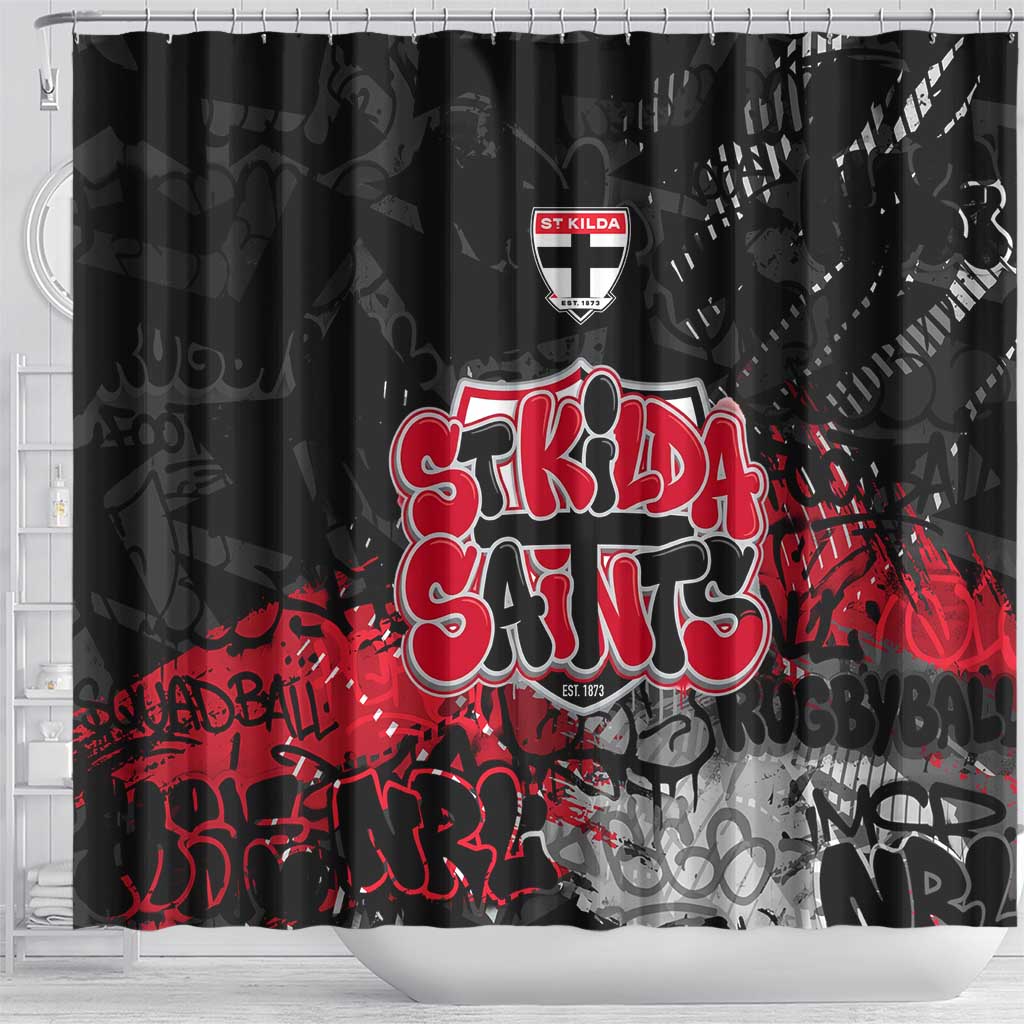St Kilda Saints Shower Curtain Urban Graffiti Street Art - Bold Abstract Spray Paint