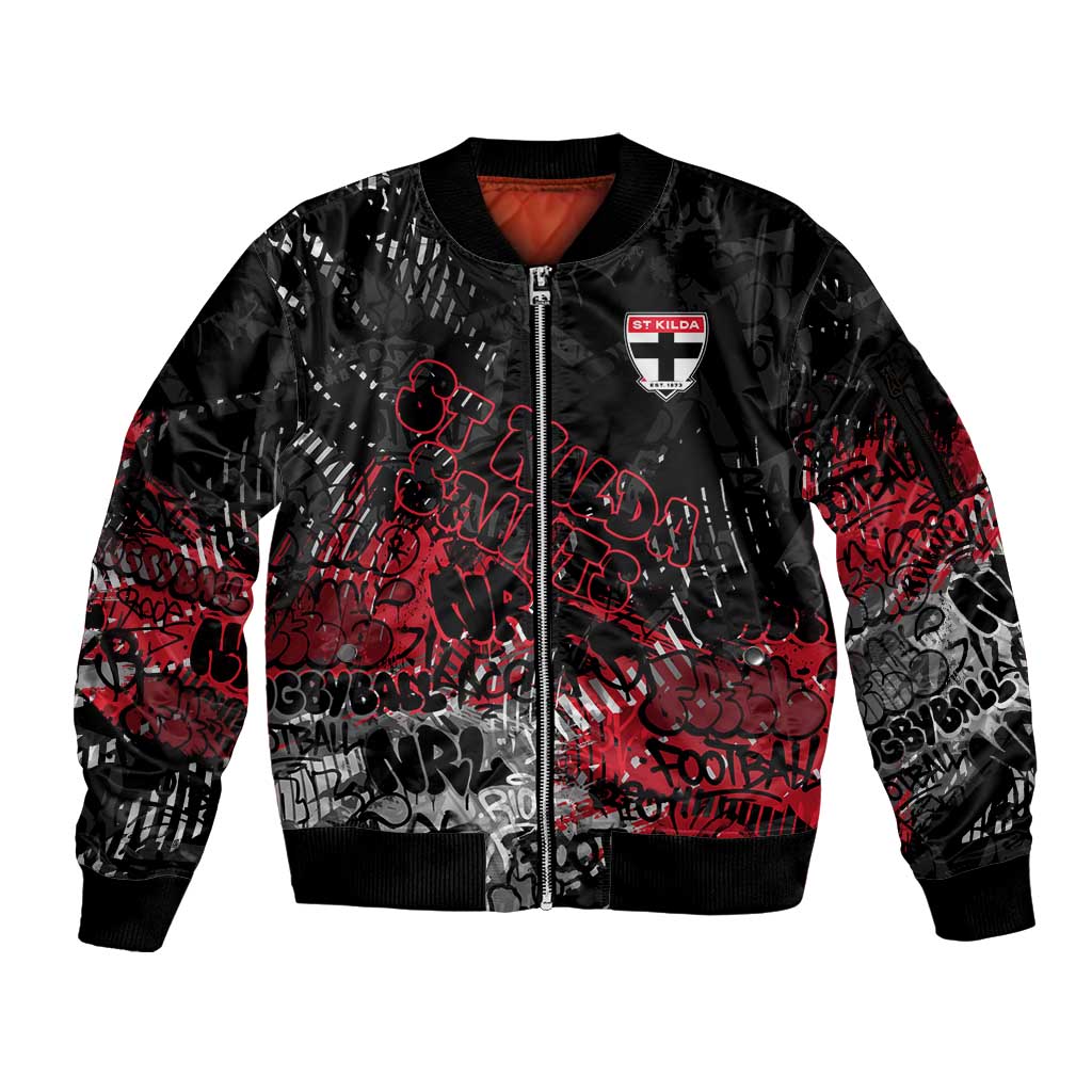 St Kilda Saints Sleeve Zip Bomber Jacket Urban Graffiti Street Art - Bold Abstract Spray Paint
