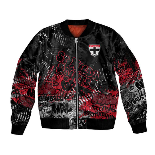 St Kilda Saints Sleeve Zip Bomber Jacket Urban Graffiti Street Art - Bold Abstract Spray Paint