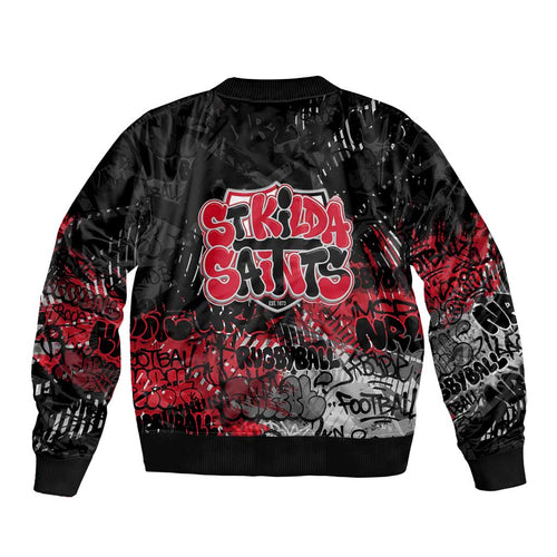 St Kilda Saints Sleeve Zip Bomber Jacket Urban Graffiti Street Art - Bold Abstract Spray Paint