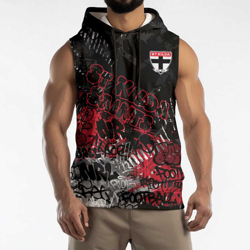 St Kilda Saints Sleeveless Hoodie Urban Graffiti Street Art - Bold Abstract Spray Paint